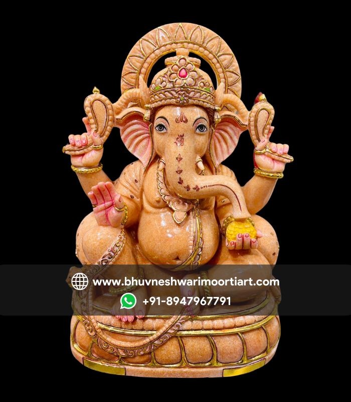 Orange Marble Ganesha Statue